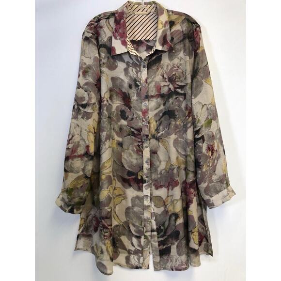 Soft Surroundings Sasha Tunic Size Medium Floral Watercolor Top Button Down - Picture 1 of 14